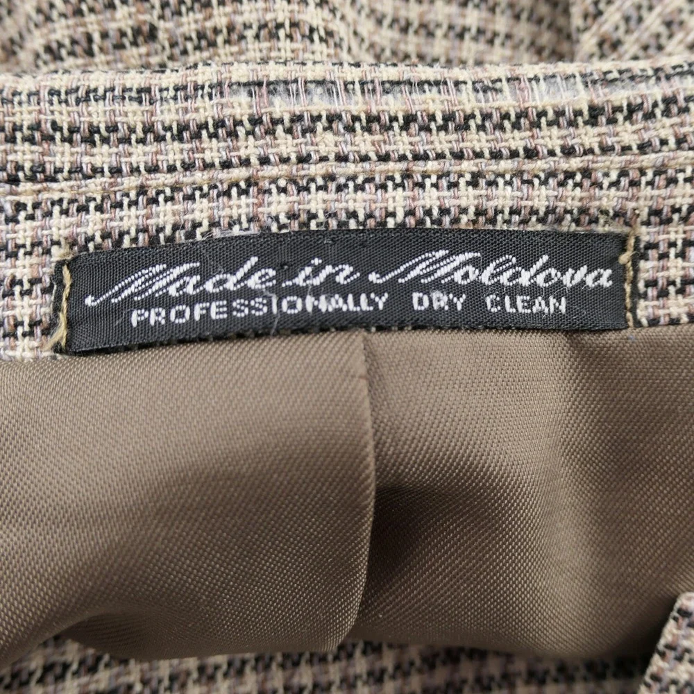 Croft Barrow Blazer Mens 50R Tan Houndstooth Silk Wide Lapel Vintage 90s